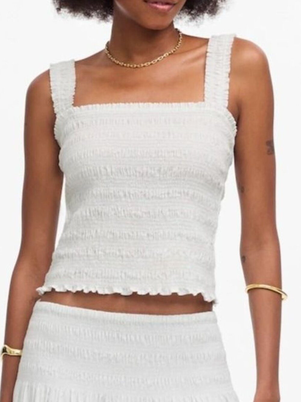 NWT Madewell Poplin Smocked Tank Top Sz S White Slim Cropped Ruched Crinkly Chic
